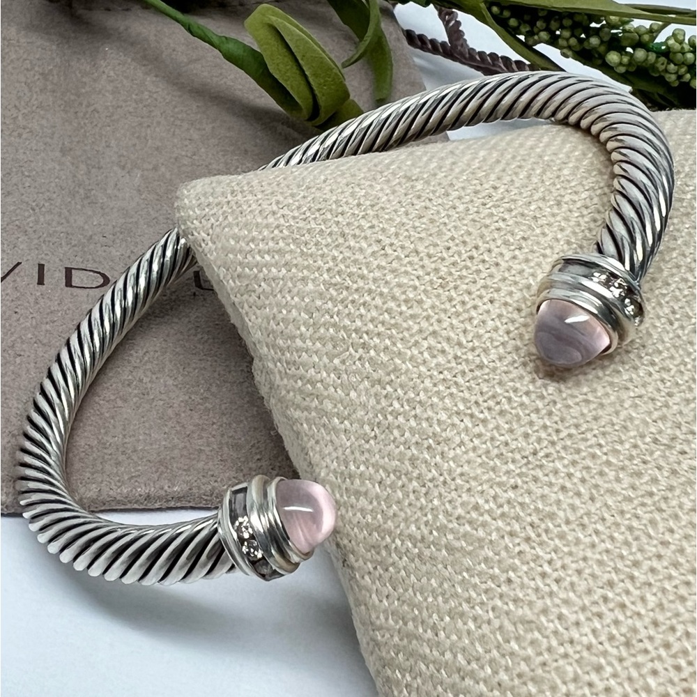 David Yurman 5mm Lavender Amethyst Diamond Princess Cable Cuff Bracelet .925